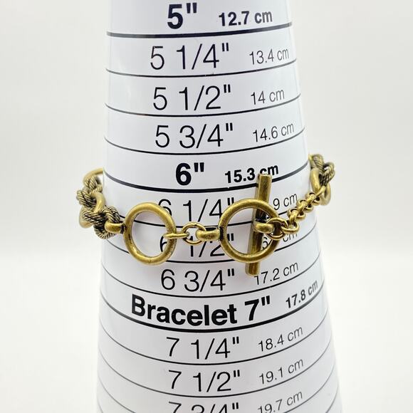 CHLOE + ISABEL Antique Gold Tone Chain Bracelet Toggle Clasp Charms Bold Chunky - Picture 8 of 8